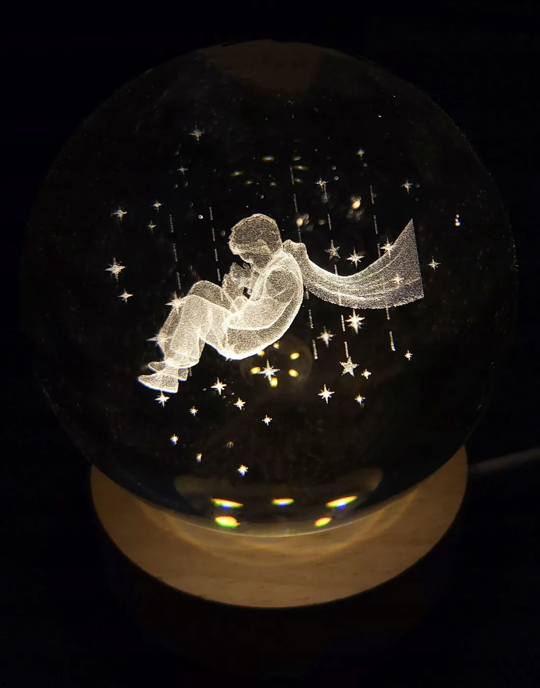 Stiklinė LED naktinė lemputė „Mažasis princas“ 3D, dekoratyvinė, su dovanų pakuote