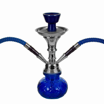 Stiklinė vandens pypkė / šiša su 2 vamzdeliais, mėlyna BLUE, 28 cm