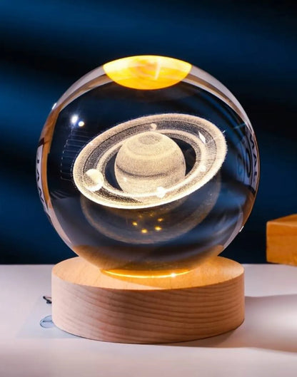 Stiklinis rutulys naktinė lempa ant stalo LED dekoratyvinė 3D Saturnas