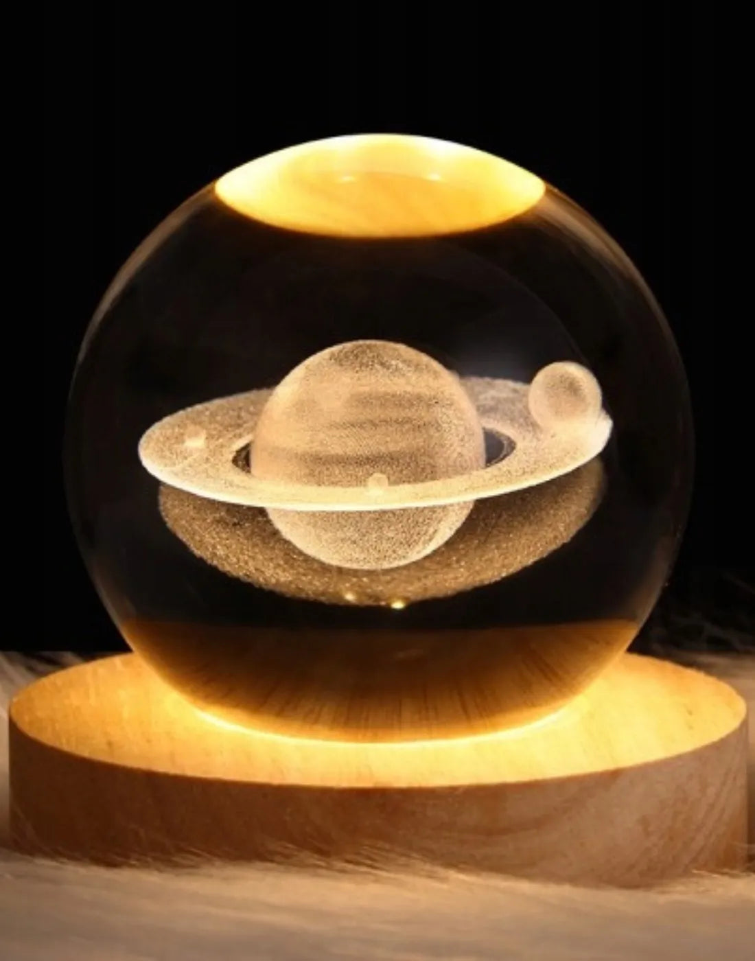 Stiklinis rutulys naktinė lempa ant stalo LED dekoratyvinė 3D Saturnas