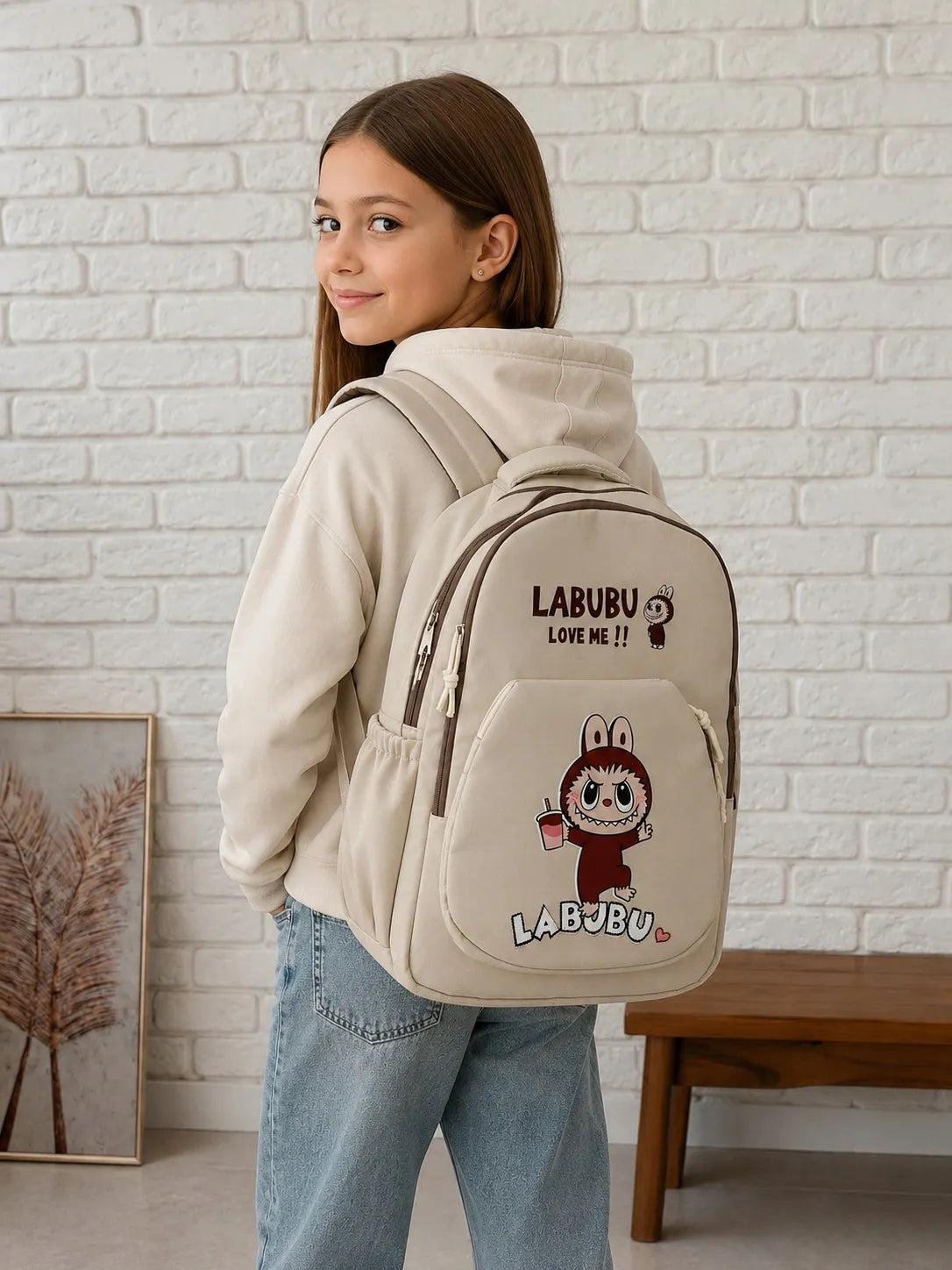 Stilinga madinga kuprinė mokyklai ir miestui Labubu beige 2965