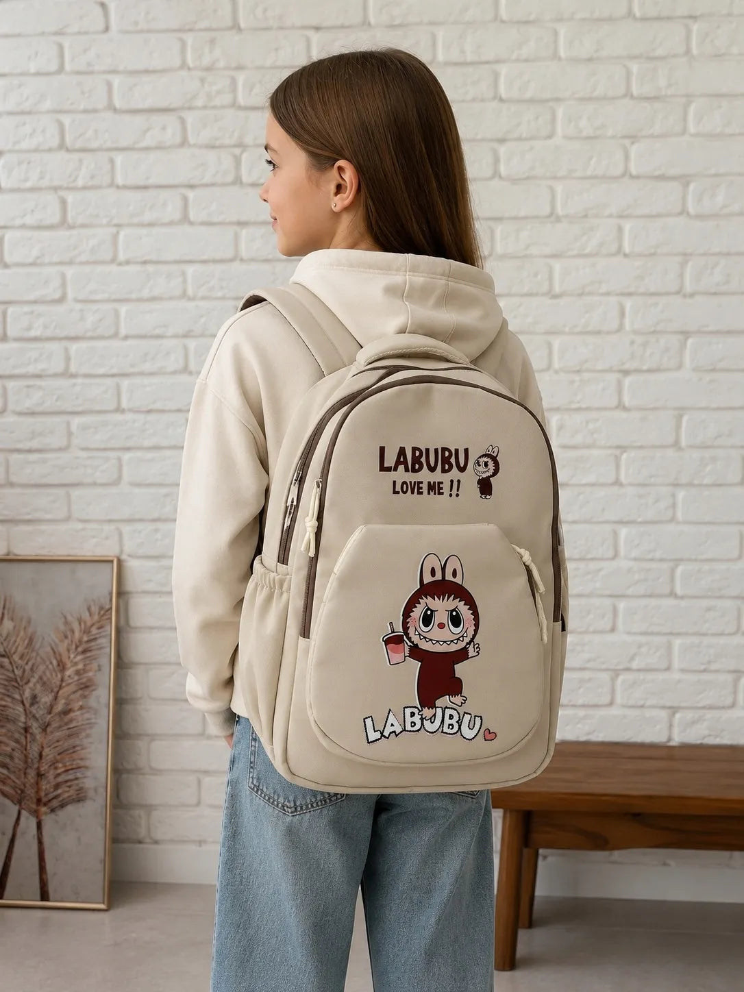Stilinga madinga kuprinė mokyklai ir miestui Labubu beige 2965