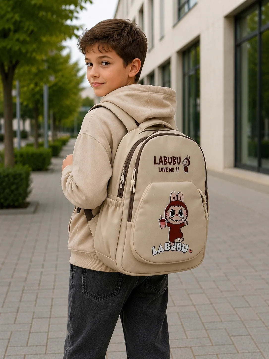 Stilinga madinga kuprinė mokyklai ir miestui Labubu beige 2965