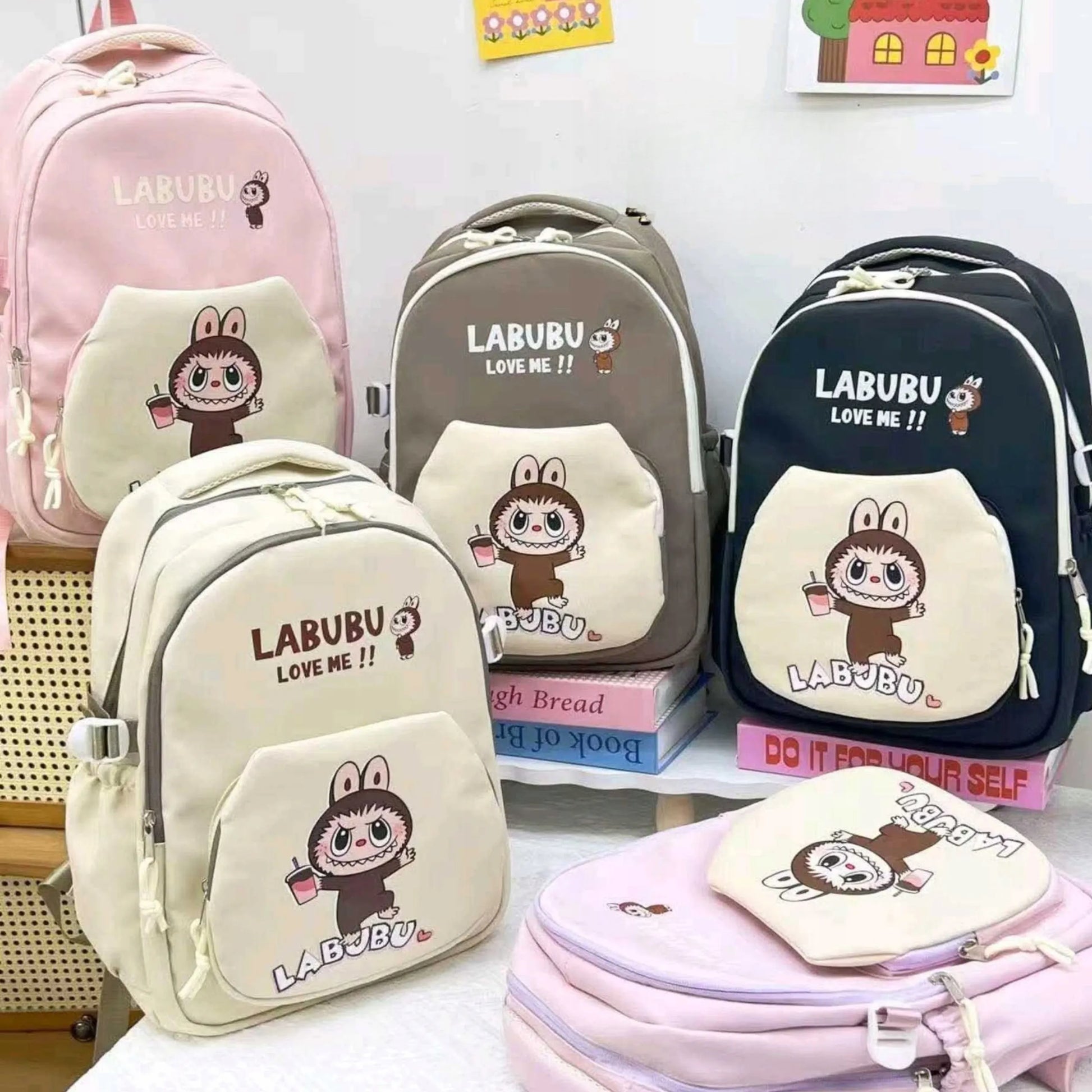 Stilinga madinga kuprinė mokyklai ir miestui Labubu beige 2965