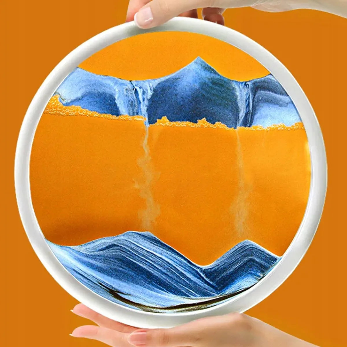 Stilingas dekoratyvinis smėlio laikrodis su judančiu smėliu, oranžinis