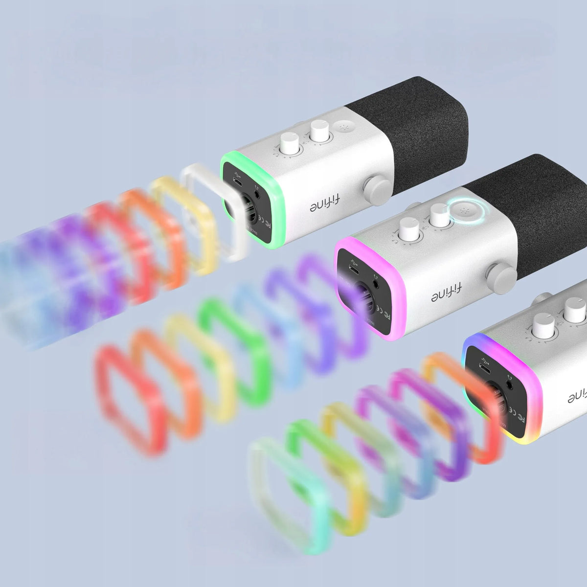 Studijinis dinaminis mikrofonas Fifine AM8 RGB, XLR / USB, baltas