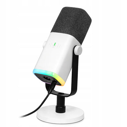 Studijinis dinaminis mikrofonas Fifine AM8 RGB, XLR / USB, baltas