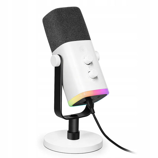 Studijinis dinaminis mikrofonas Fifine AM8 RGB, XLR / USB, baltas