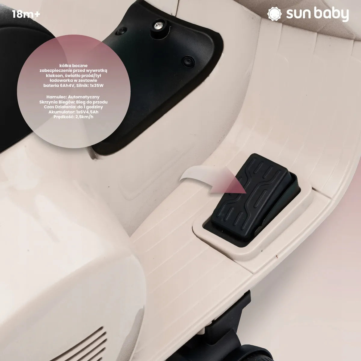 „Sun Baby“ elektrinis vaikiškas „Vespa“ paspirtukas-važiuoklė, kreminės spalvos