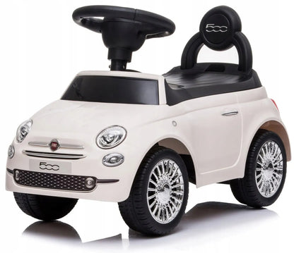 „Sun Baby“ „Fiat 500“ paspiriamas automobilis-stumdukas vaikams nuo 12 mėn., baltas, su atlošu, daiktadėže ir garsais