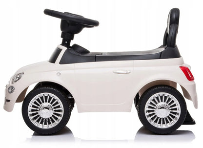 „Sun Baby“ „Fiat 500“ paspiriamas automobilis-stumdukas vaikams nuo 12 mėn., baltas, su atlošu, daiktadėže ir garsais