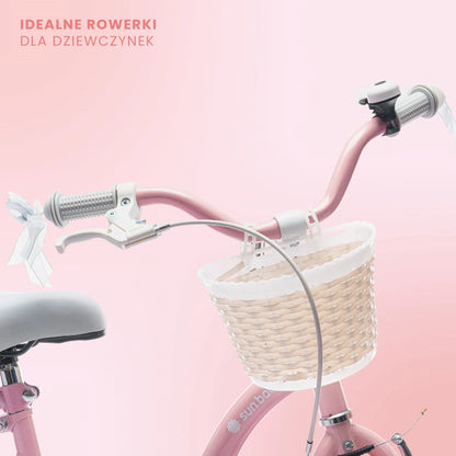 Sun Baby Flower Bike 14 coli vaikiškas dviratis mergaitėms su krepšeliu ir pagalbiniais ratukais 3-5 metams