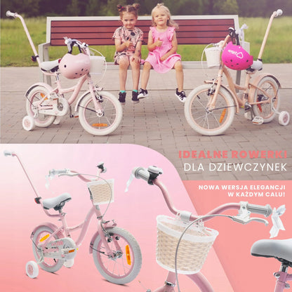 Sun Baby Flower Bike 14 coli vaikiškas dviratis mergaitėms su krepšeliu ir pagalbiniais ratukais 3-5 metams