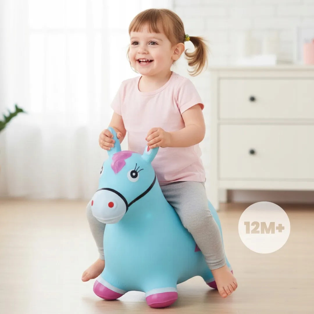„Sun Baby“ guminis šokliukas vaikams „Konik“ su pompa, mėlynos ir rožinės spalvų