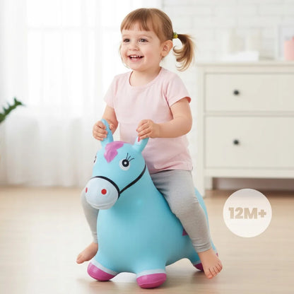 „Sun Baby“ guminis šokliukas vaikams „Konik“ su pompa, mėlynos ir rožinės spalvų