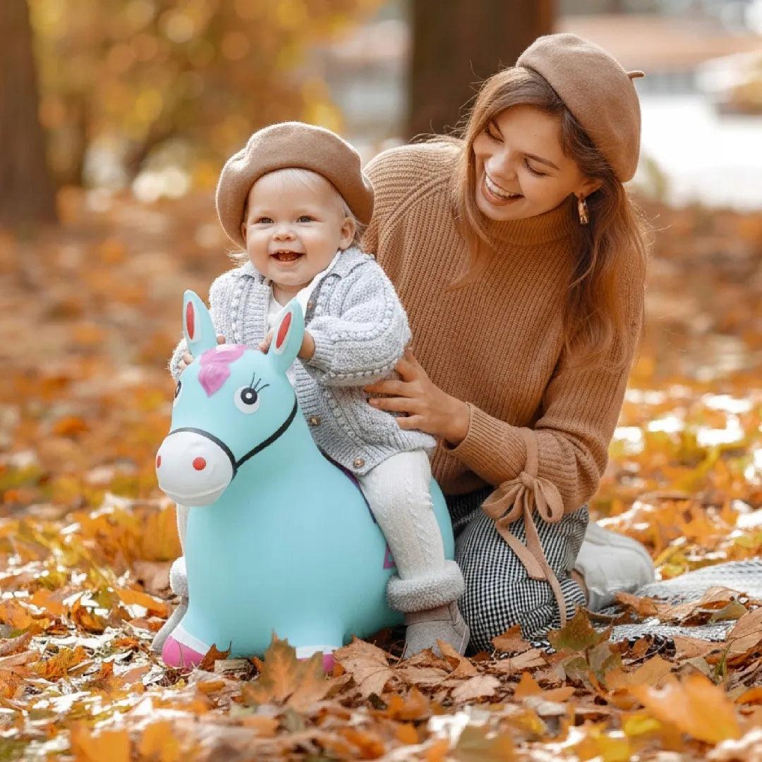 „Sun Baby“ guminis šokliukas vaikams „Konik“ su pompa, mėlynos ir rožinės spalvų