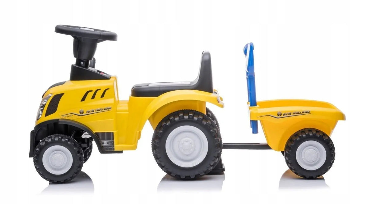 „Sun Baby“ vaikiškas traktoriukas-stumdukas su priekaba „New Holland“, geltonas