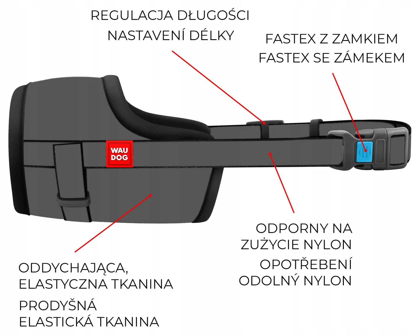 Šunų antsnukis Waudog nailoninis, NASA dizainas, patvarus, tvirtas ir patikimas, L dydis