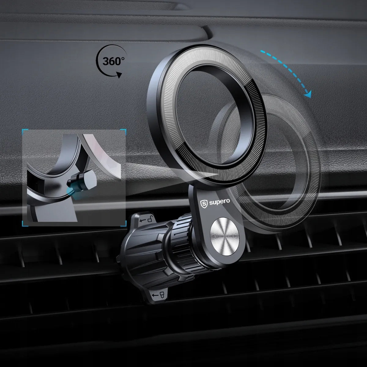 SUPERO automobilinis magnetinis laikiklis telefonui su MagSafe funkcija ventiliacijos grotelėms