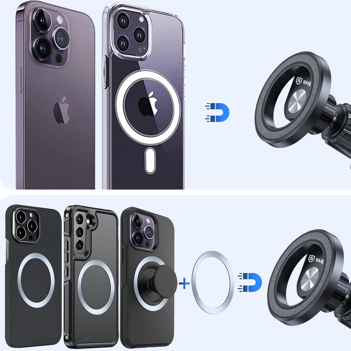 SUPERO automobilinis magnetinis laikiklis telefonui su MagSafe funkcija ventiliacijos grotelėms