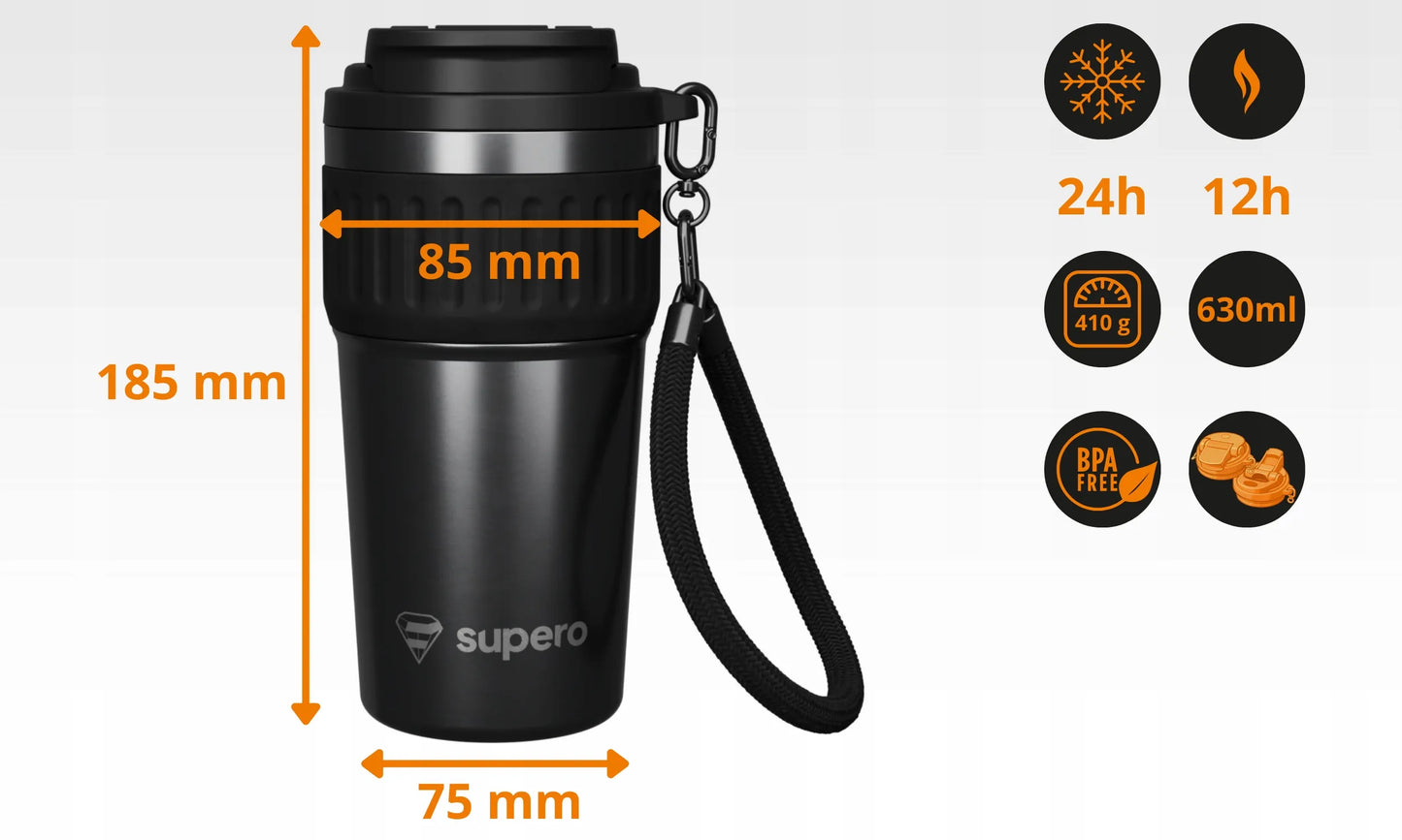 SUPERO Keraminis termo puodelis su šiaudeliu ir snapeliu kavai 630ml