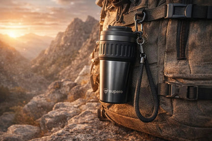 SUPERO Keraminis termo puodelis su šiaudeliu ir snapeliu kavai 630ml