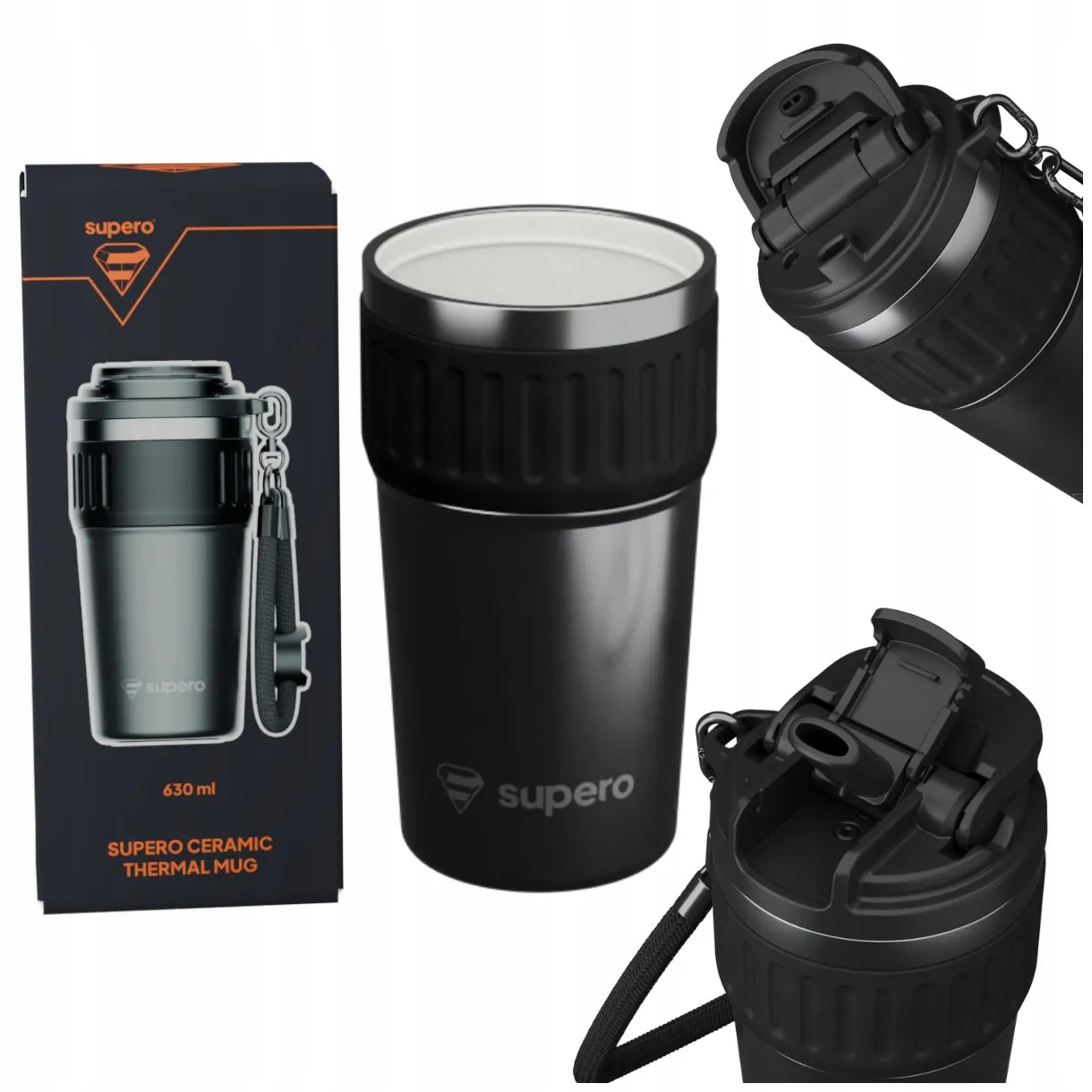 SUPERO Keraminis termo puodelis su šiaudeliu ir snapeliu kavai 630ml