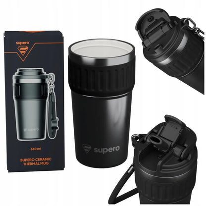 SUPERO Keraminis termo puodelis su šiaudeliu ir snapeliu kavai 630ml