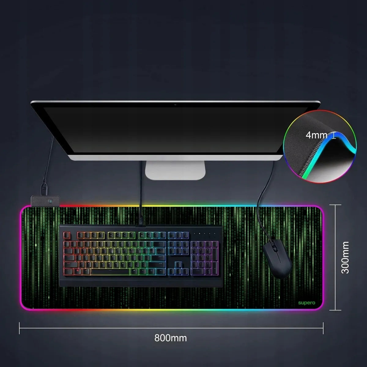 SUPERO XXL RGB žaidimų pelės kilimėlis