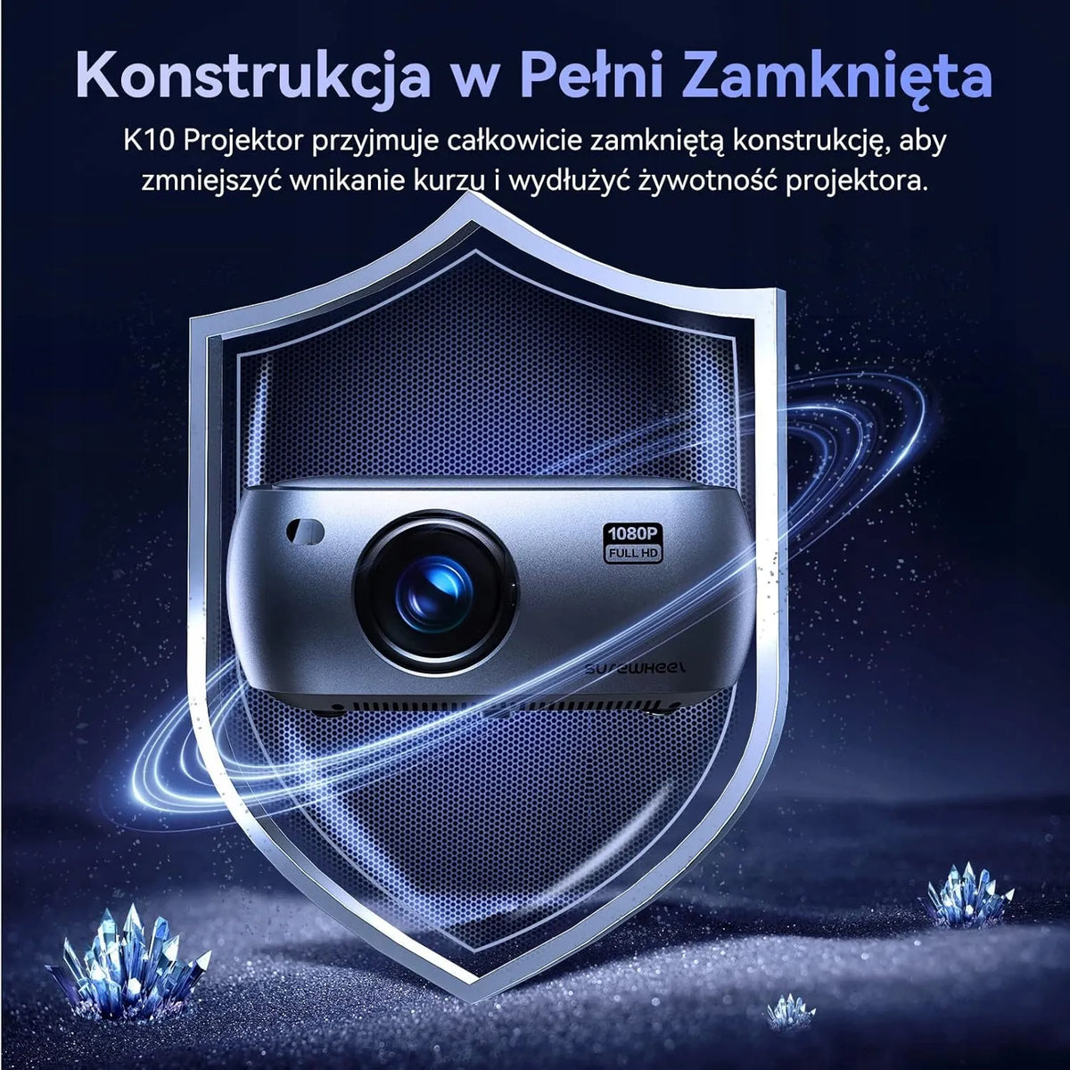 „SUREWHEEL K10“ LED projektorius su „Wi-Fi“, „Full HD“ raiška, 4K palaikymu, iki 220 colių vaizdu