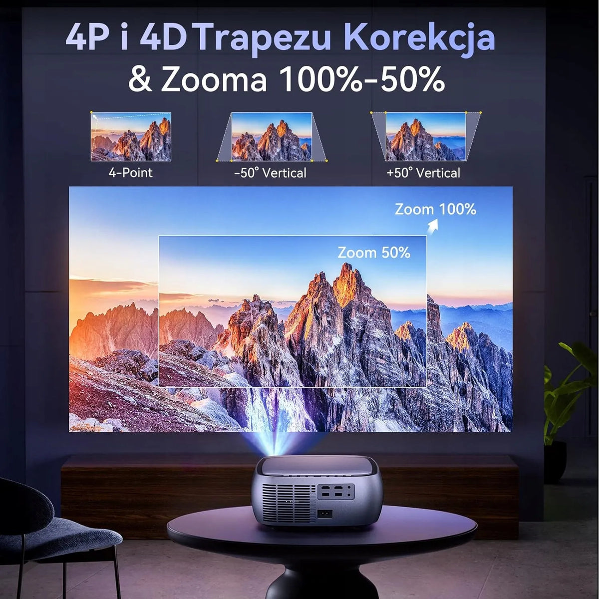„SUREWHEEL K10“ LED projektorius su „Wi-Fi“, „Full HD“ raiška, 4K palaikymu, iki 220 colių vaizdu