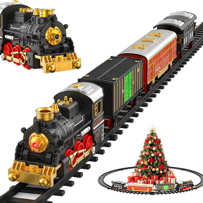 Šventinis baterijomis maitinamas traukinio rinkinys vaikams nuo 3 iki 10 metų su dūmų efektu