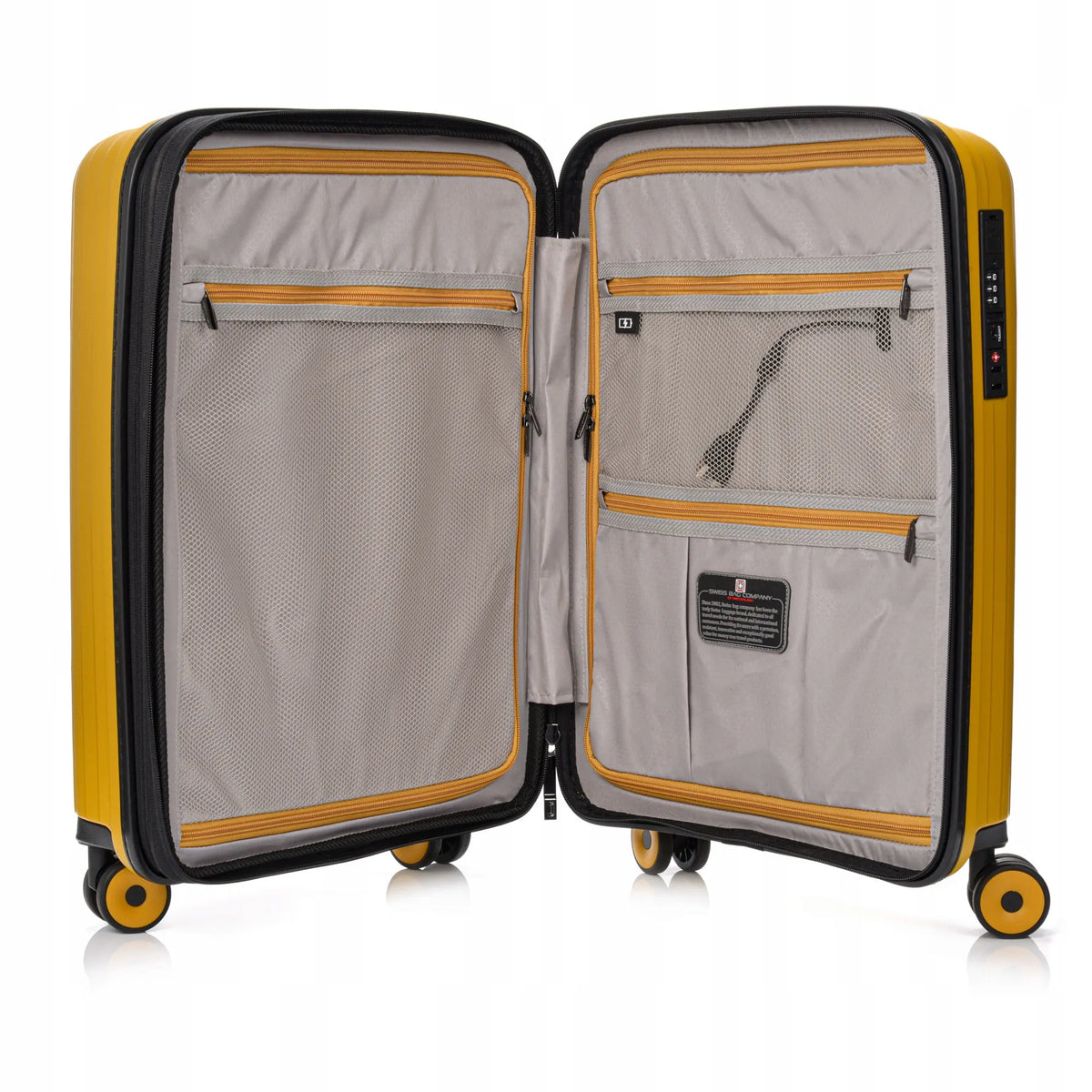 SwissBags Echo geltonas salono lagaminas, 42–49 l, 55 cm, polipropileninis, su TSA spyna