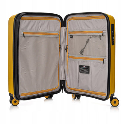 SwissBags Echo geltonas salono lagaminas, 42–49 l, 55 cm, polipropileninis, su TSA spyna