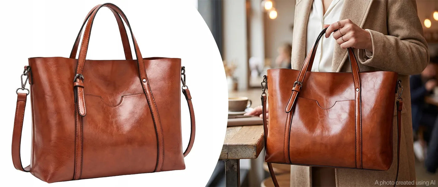 Talpi moteriška miesto rankinė iš ekologiškos odos, elegantiška, didelė, ruda