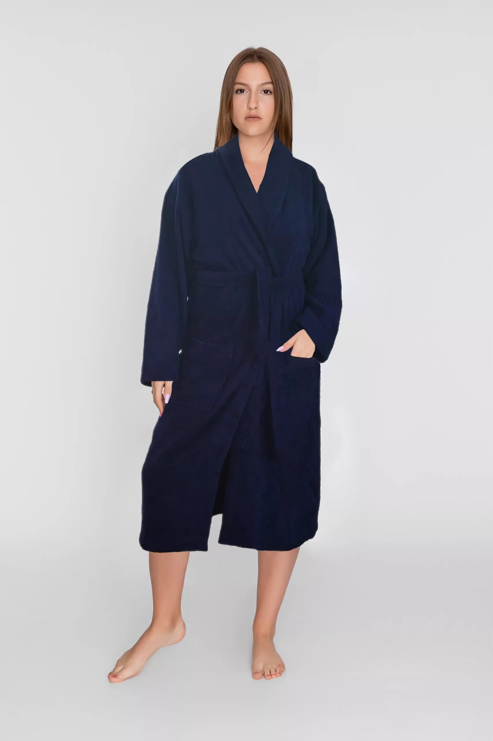 Tamsiai mėlynas chalatas, medvilninis, unisex, L/XL