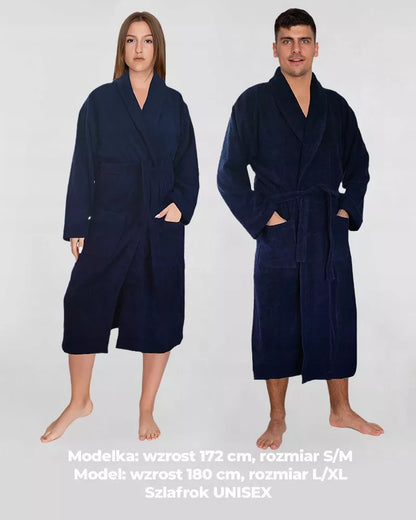 Tamsiai mėlynas chalatas, medvilninis, unisex, L/XL