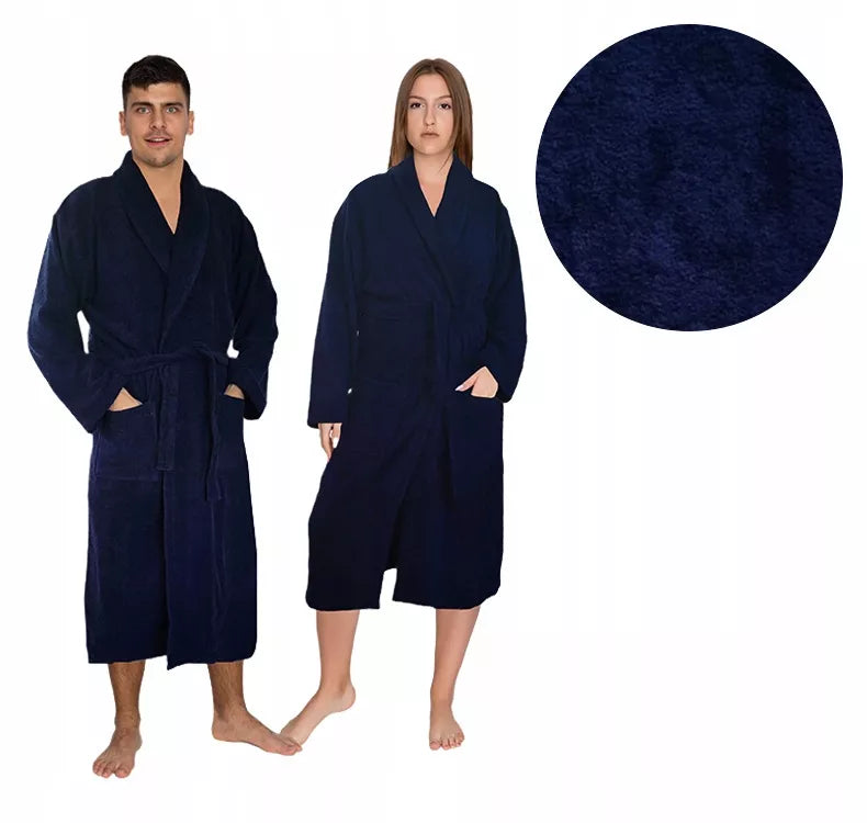 Tamsiai mėlynas chalatas, medvilninis, unisex, L/XL