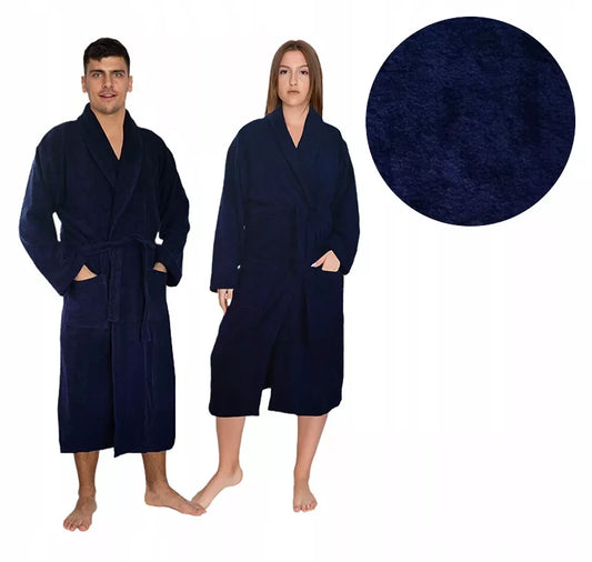 Tamsiai mėlynas chalatas, medvilninis, unisex, L/XL