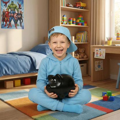 Taupyklė kiaulytė, JUODA, didelė XL, keraminė, dūžtanti