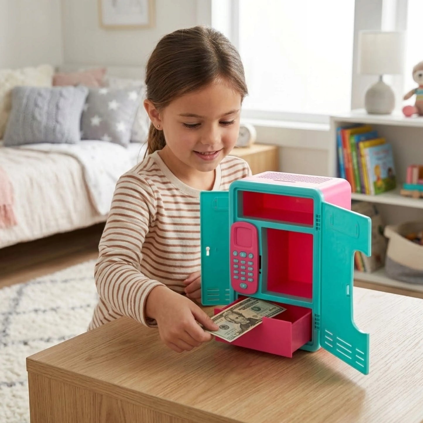 Taupyklė mergaitei seifas su PIN kodu slapta spintelė su lipdukais