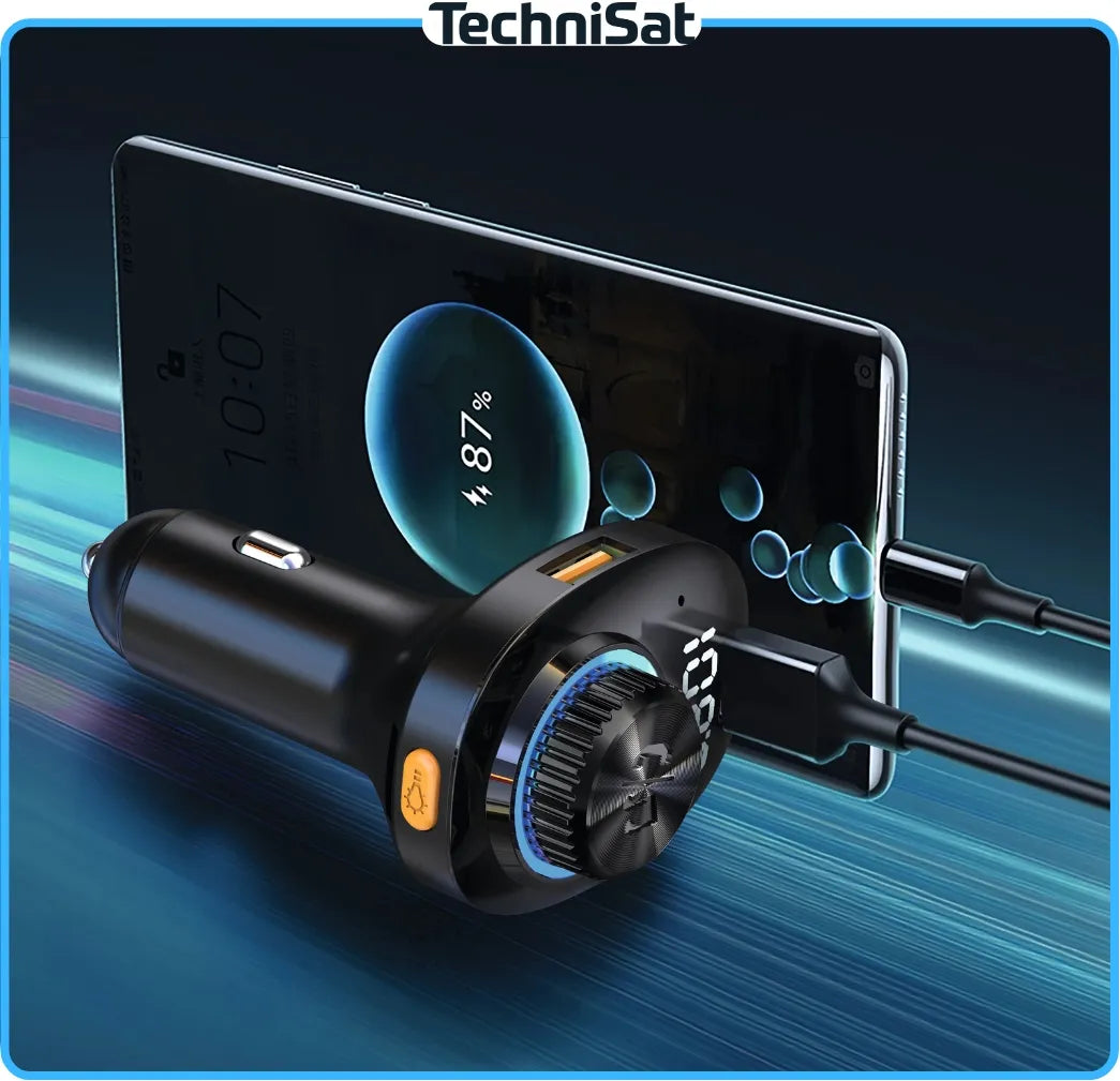 TechniSat DIGICAR 100 BT FM siųstuvas, laisvų rankų įranga Bluetooth 5.1 PD 20W