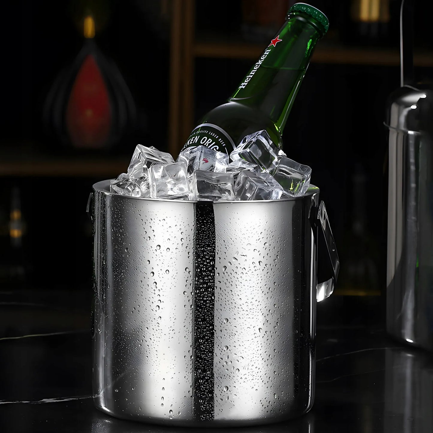 Terminis ledo kibirėlis COOLER ledukų talpykla 1,3l su dangteliu ir žnyplėmis