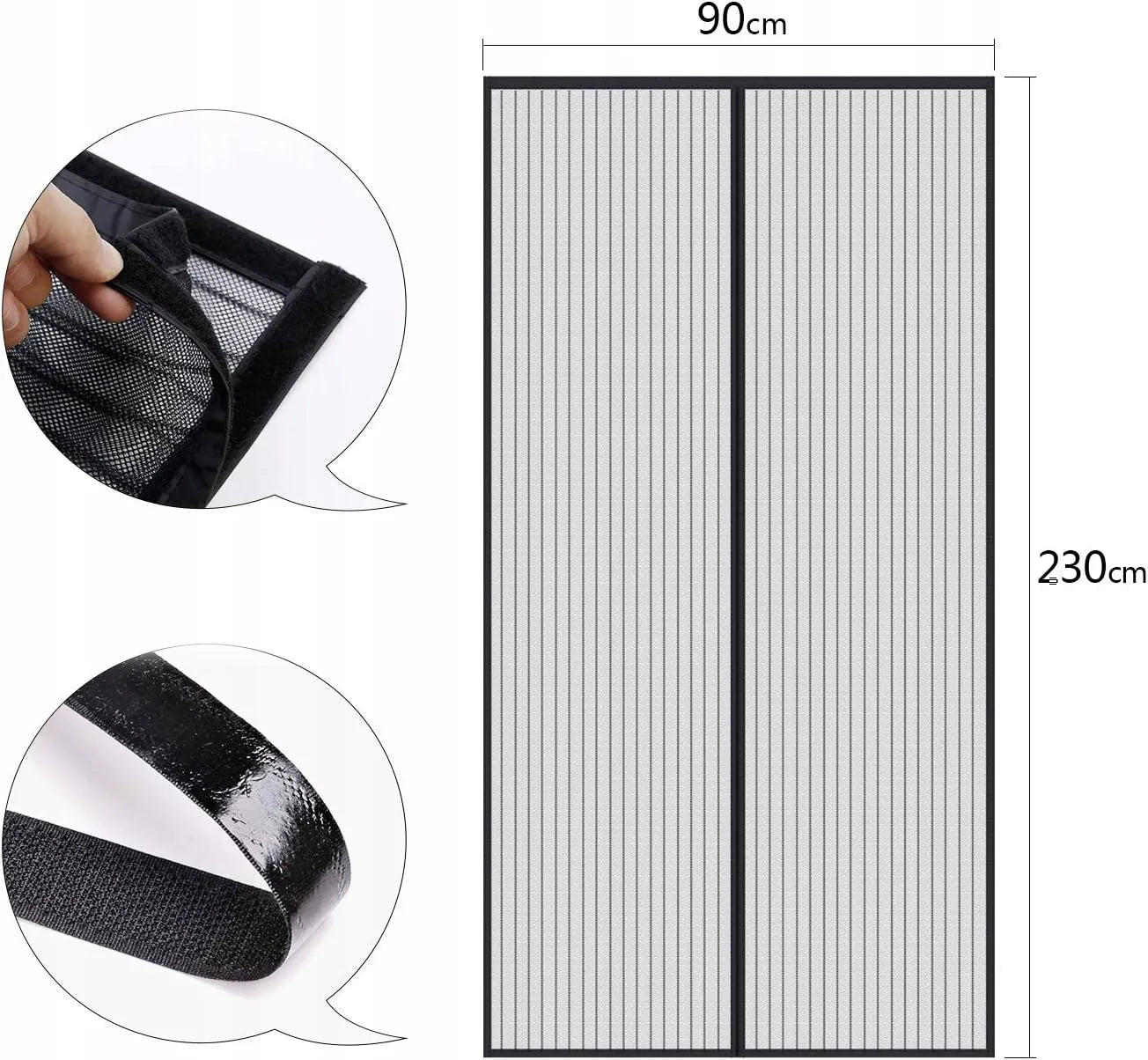 Tinklelis nuo vabzdžių balkoninėms terasinėms durims, užuolaida, didelis, juodas, 90x230 cm