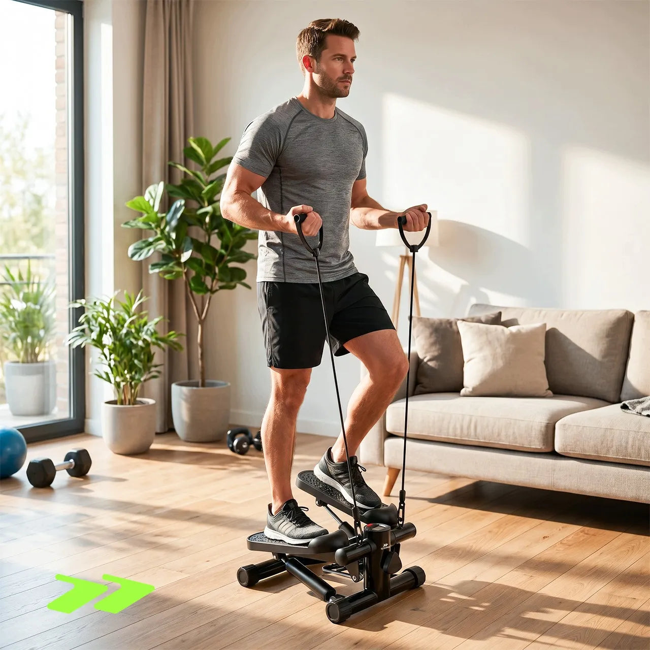 Treniruoklis steperis Scoopes BodyStep su pasipriešinimo gumomis, LCD ekranu ir kilimėliu, 100 kg
