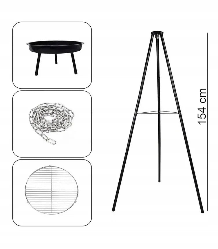 Trijkojis su grotelėmis sodo ugniakurams 50 cm 152 cm