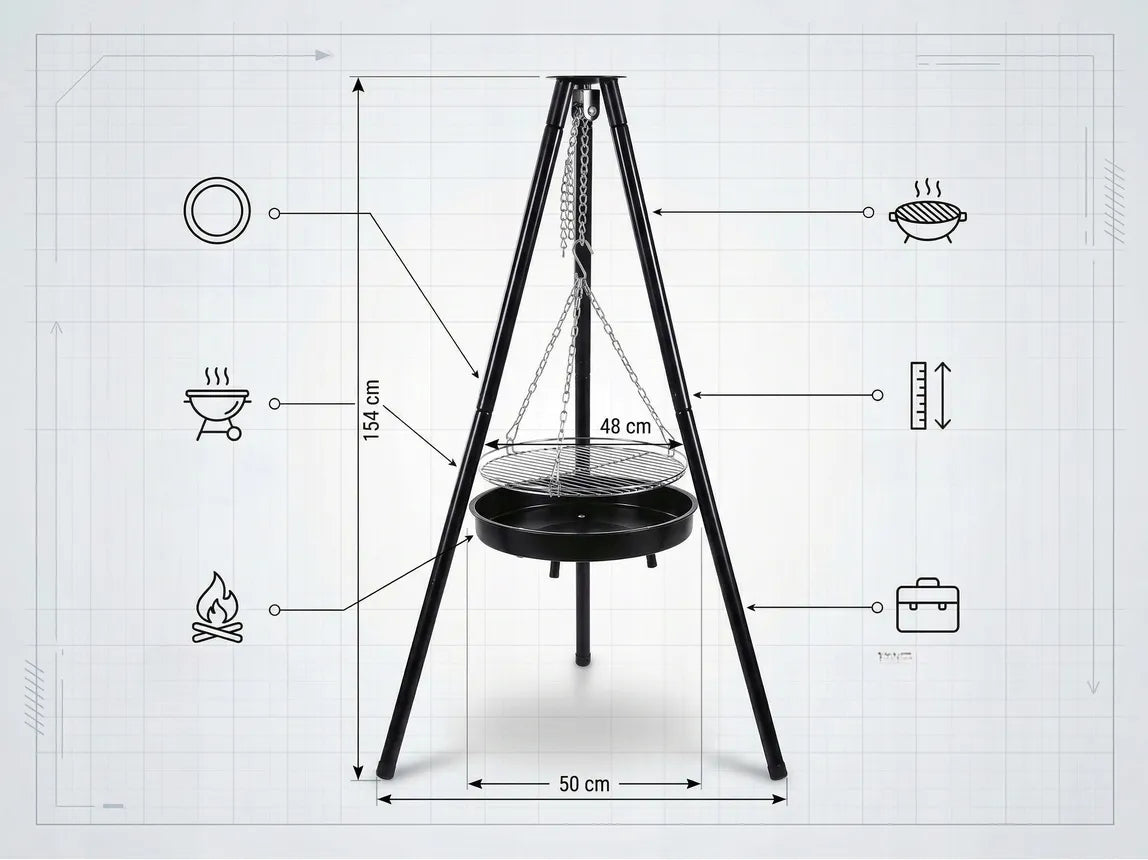 Trijkojis su grotelėmis sodo ugniakurams 50 cm 152 cm