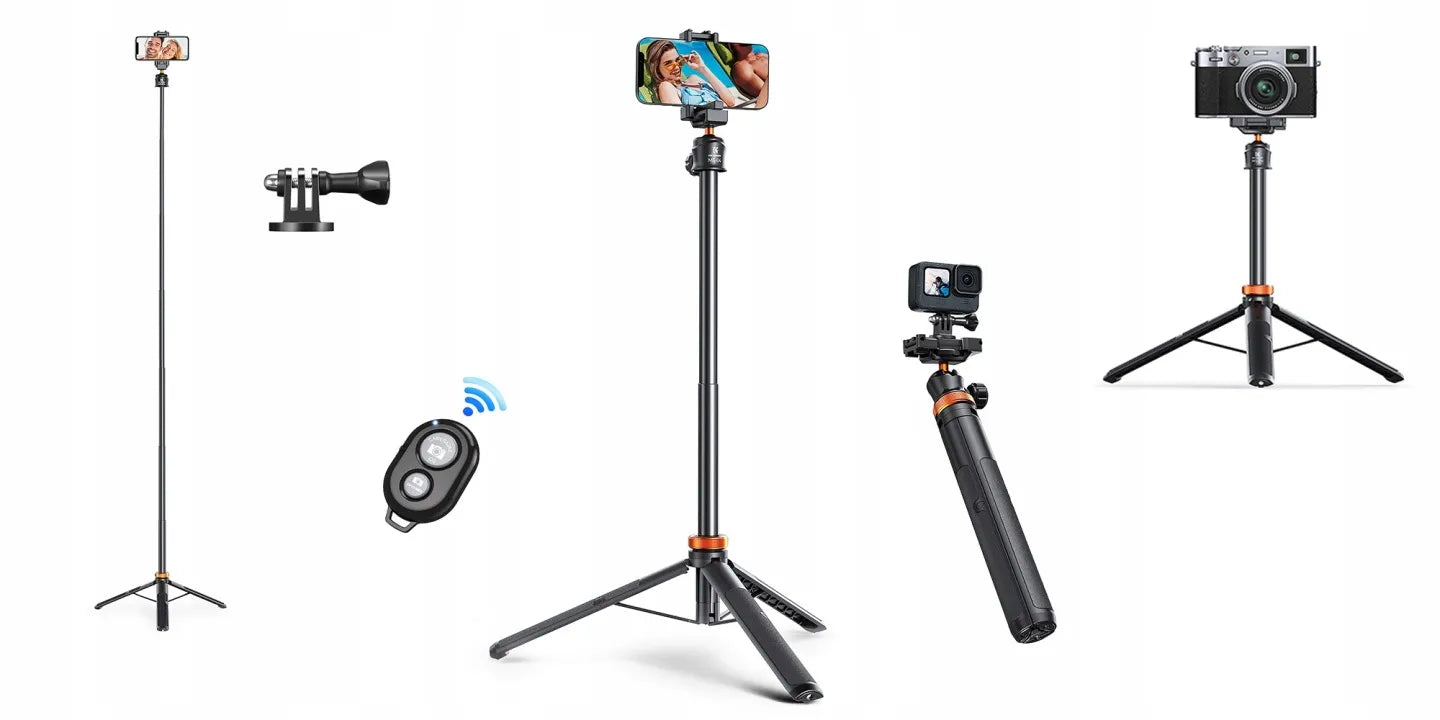 Trikojis stovas K&F Concept 2w1 Selfie Stick telefonui, kamerai, DJI, GoPro su nuotolinio valdymo pulteliu