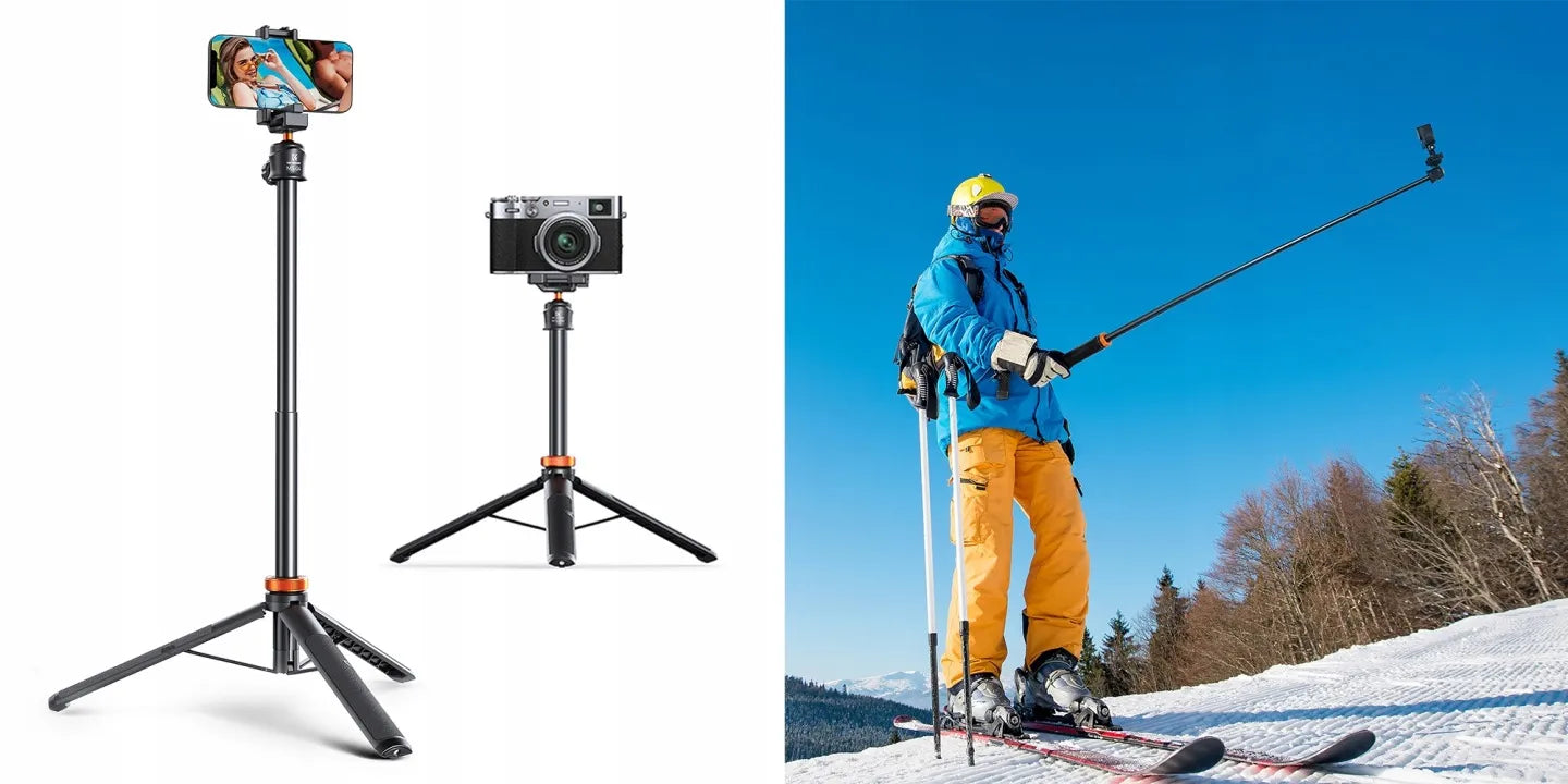 Trikojis stovas K&F Concept 2w1 Selfie Stick telefonui, kamerai, DJI, GoPro su nuotolinio valdymo pulteliu