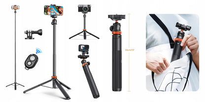 Trikojis stovas K&F Concept 2w1 Selfie Stick telefonui, kamerai, DJI, GoPro su nuotolinio valdymo pulteliu